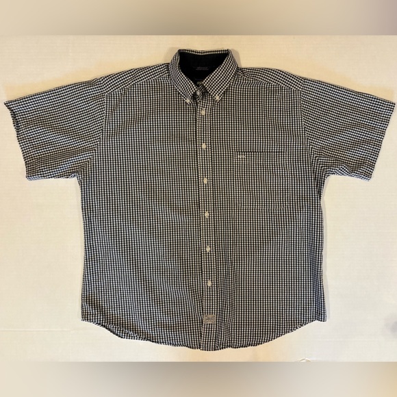Woods & Gray 100% cottton blue & white check short sleeve button down shirt L - Picture 1 of 4